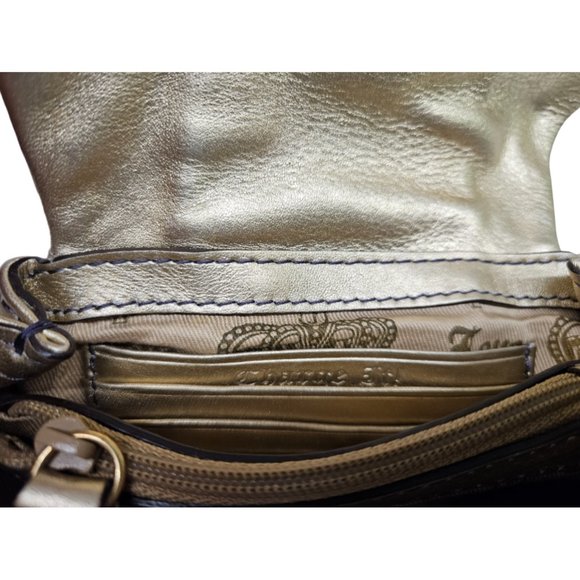 JUICY COUTURE Vintage Y2K Leather Wristlet Clutch  – Gold Metallic (EUC) - Picture 7 of 12